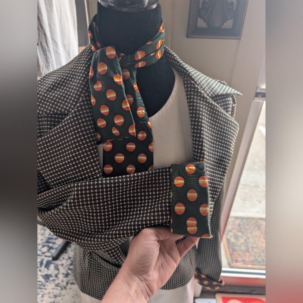1960s Green And Orange Checkered Jacket With Scarf